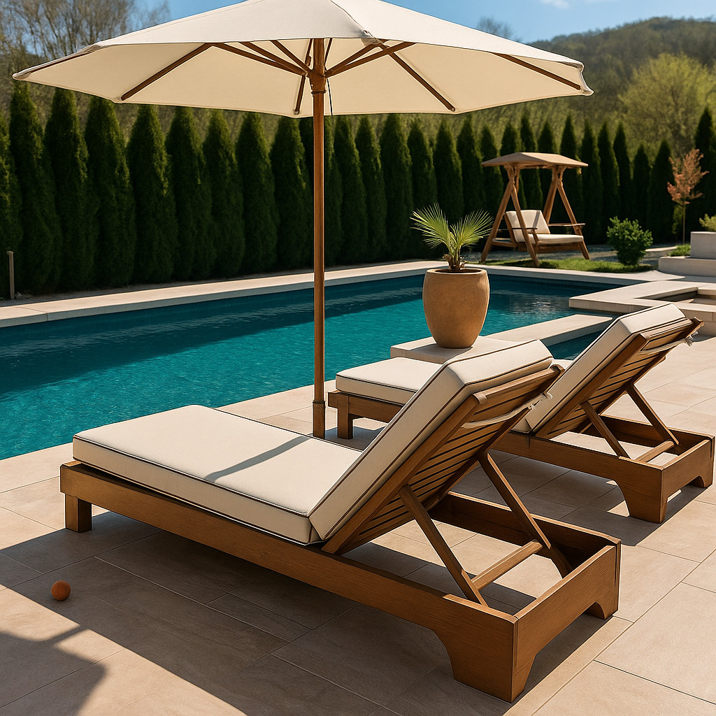 Handmade Wooden Outdoor Patio Sun Lounger - Solid Beech Wood