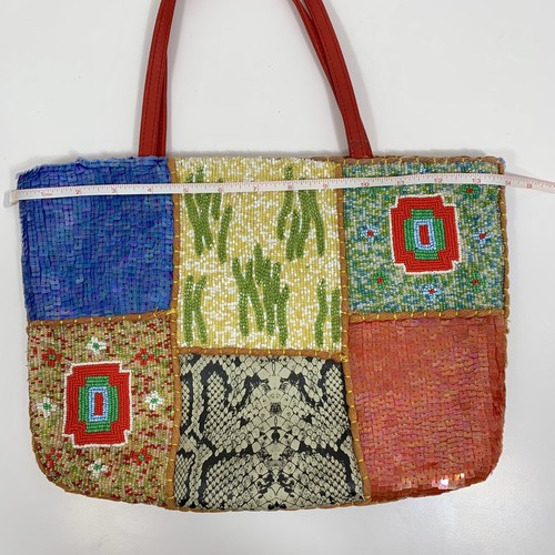 Bolso de Mano CHRISTIANA Colorido Geométrico Cuentas a Mano Lentejuelas Años 90 India - Imagen 11 de 15