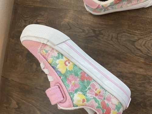 Toddler Polo Ralph Lauren Pink Floral Slip On Lace Strap Canvas Sneakers Size 7 - Picture 13 of 23