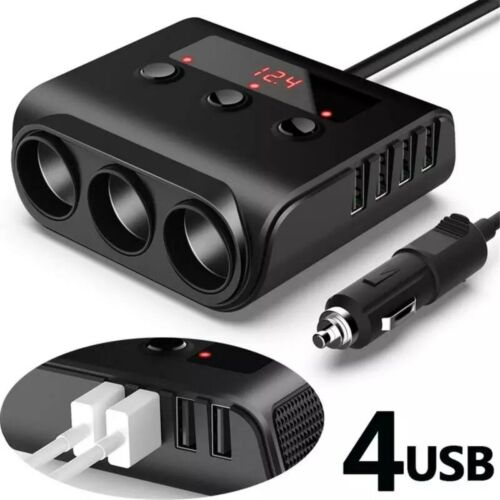 New 12V Car Cigarette Lighter 3 Sockets Power Splitter 4 USB Charger Adapter - Afbeelding 1 van 10