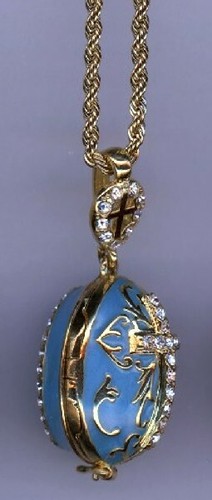 Colgante de huevo religioso con cruz de cristal transparente, azul teniente principal con decoración y más - Imagen 3 de 5