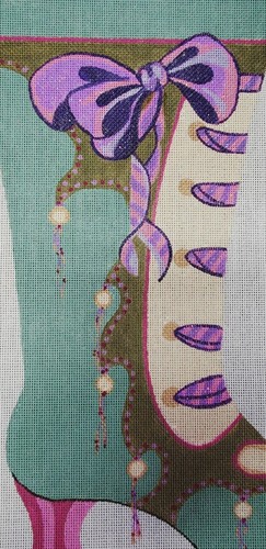 Deluxe Designs Hand Painted Needlepoint Canvas BOOT STOCKING w/Purple Bow 23" - Picture 3 of 4