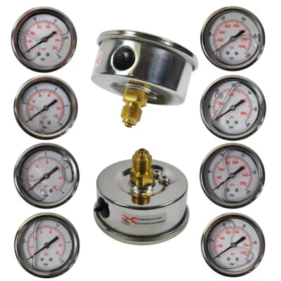 HELO Glycerinfüllung Manometer waagerecht 63mm 1/4" Glycerin Hydraulik versch. Typen