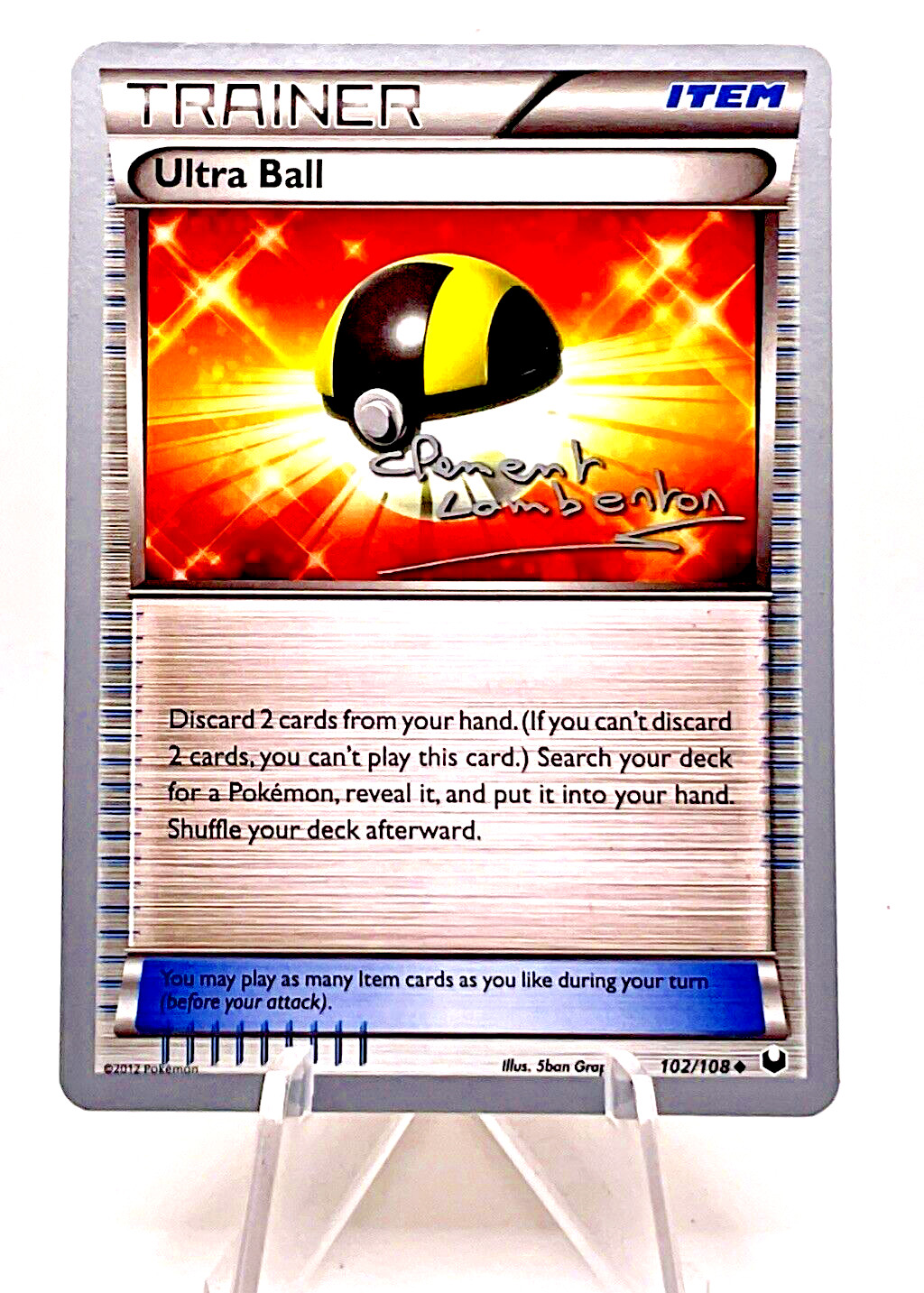 Ultra Ball 102/108-Dark Explorers-2012 World Champ signed Trainer TCG Pokemon NM