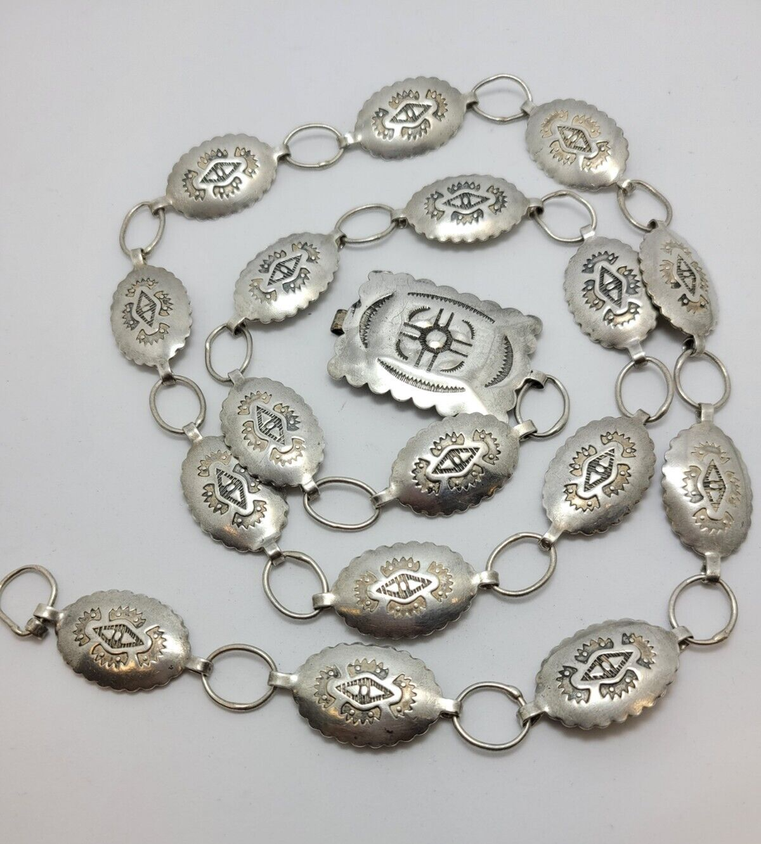 Early Hand Tooled Vintage Native American Navajo Coin/ Sterling Silver Concho Belt Old Early Hand Tooled Vintage Native American Navajo Coin/ Sterling Silver Concho Belt Old