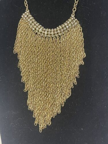 Ann Taylor Goldtone chain cascade necklace. Rhinestones Statement Choker NWT. - Picture 3 of 12
