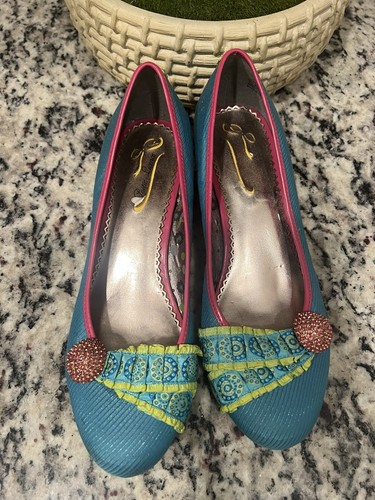 POETIC LICENCE Blue Yellow M Fabric Wedge Heels EU-39 - Picture 2 of 5