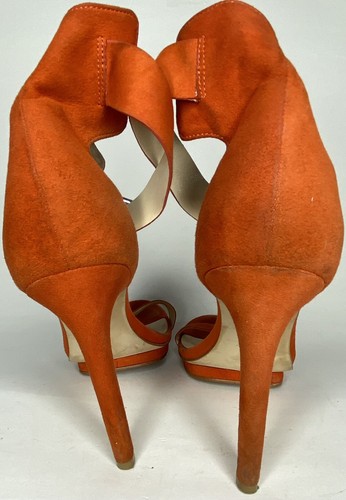 CALVIN KLEIN Vivian Orange Suede Leather Ankle Strap Sandals Heels Sz 10 M Kf - Picture 9 of 12