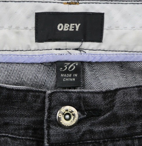 Men's Obey Jeans Roomy Fit Straight Leg Black 5 Pocket Size 36 (Msr 36x25) - Picture 6 of 12