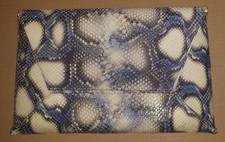 Stuart Weitzman Leather Embossed Blue /brown / Beige Clutch 