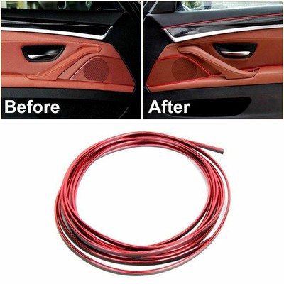 5M Line Car Van Interior Decor Red Point Edge Gap Door Panel Accessories Molding