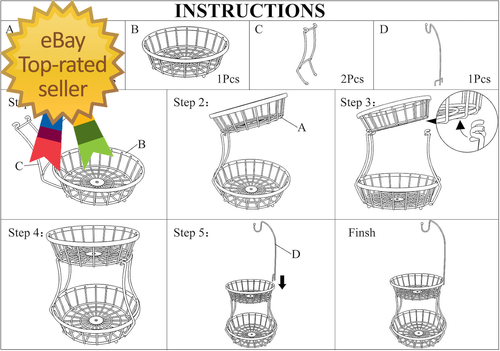 2-Tier Fruit Basket Bowl Stackable Vegetable Storage with Banana Tree Hanger Sta - Picture 8 of 8
