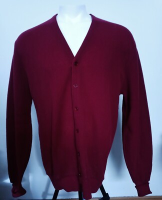 VTG 90s Jantzen Mens XL Sweater Cardigan Solid Red V Neck Button Up Polyester