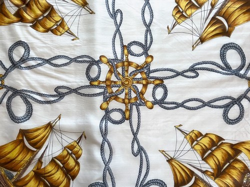 ⚓ NAUTICAL Silk Scarf – 31" SAILING Ship Rope Wheel Navy Gold Hand Rolled Marine - Picture 3 of 5