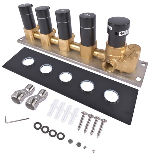 Kit Valvola Comando Doccia Miscelatore Termostatico Ottone 3/4/5 Funzioni Nero/Argento - Foto 53 di 84
