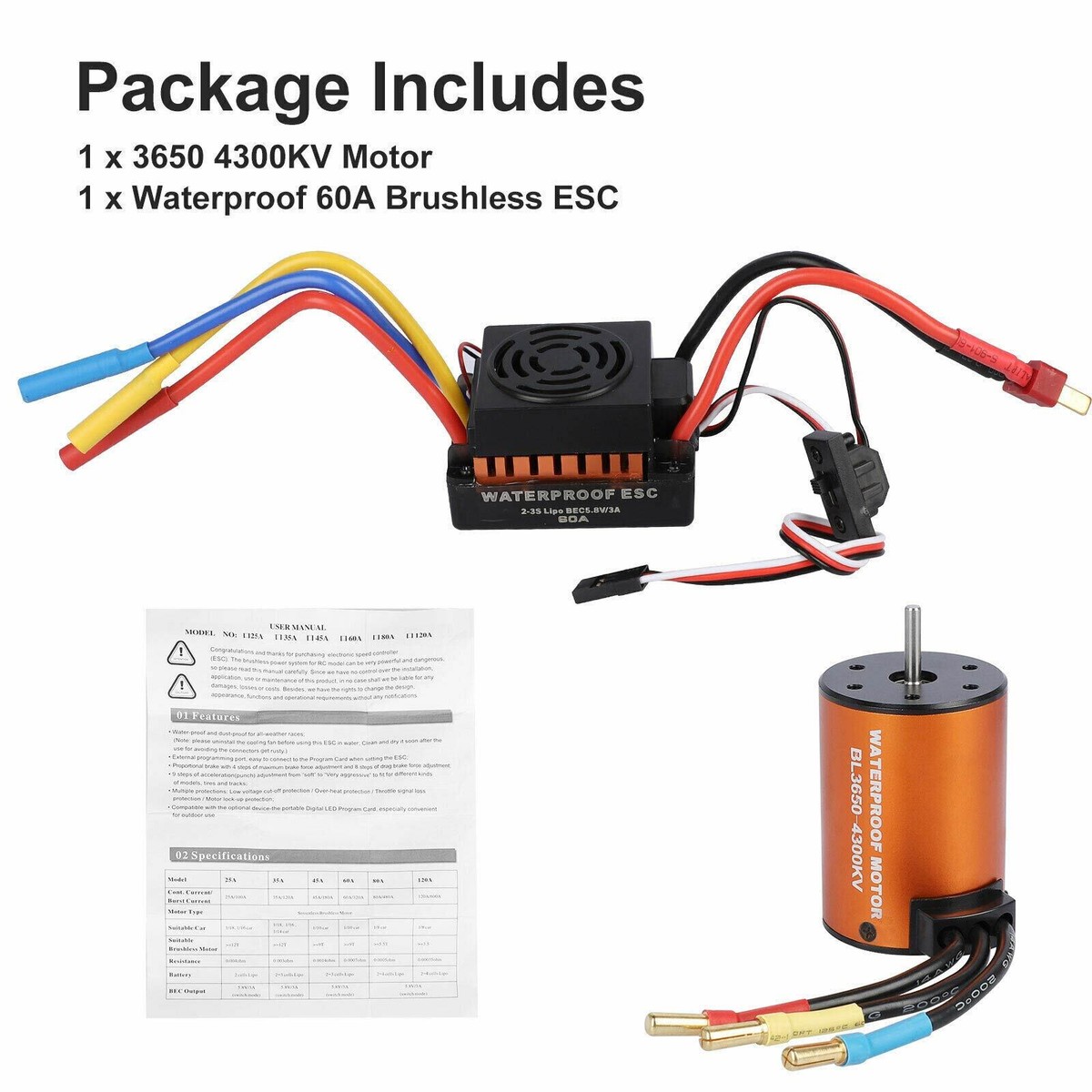 Bürstenloser Motor ESC, 60A 3650 Motor 4300KV Brus Produktbild-Vorschau 5
