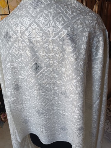 white EMBROIDERED SWARVOSKI wedding Bride shawl ~ CASHMERE PASHMINA EMBROIDERY - Picture 3 of 12