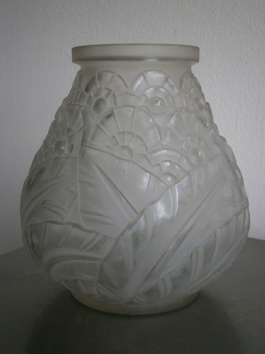 Vase Art Déco Lorrain Nancy Verre moulé 1930 Flore Géométrique Ancien - Picture 3 of 12