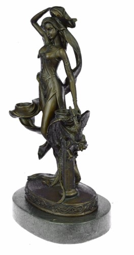 VINTAGE SIGNED JEAN PATOUE DRAGON LADY CANDLE HOLDER ART DECO BRONZE - Picture 2 of 10