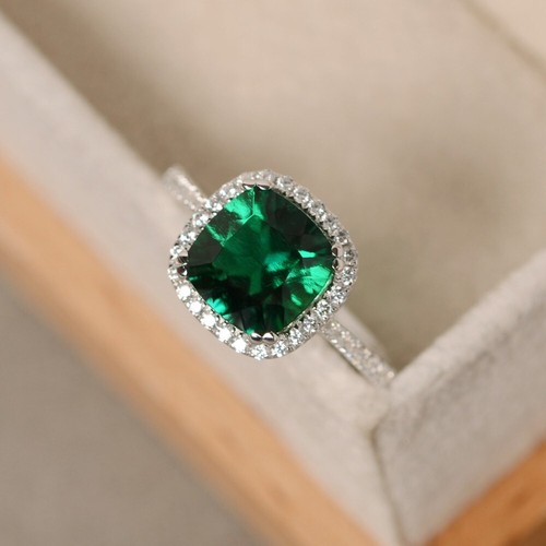 2.70 Ct Natural Emerald Diamond Engagement Ring 14K Solid White Gold Size 6.5 - Picture 2 of 6