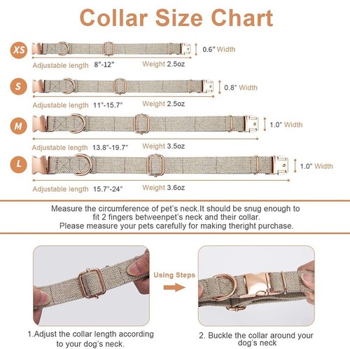 Dog Collar and Leash Set Durable Cotton Collar with Metal Buckle and Multifun... - Picture 4 of 7