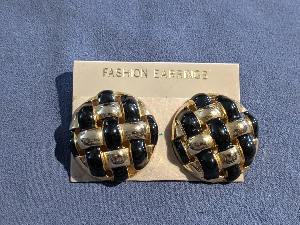 Fashion Earrings ERG N Black Gold Tone Oversized Buttons eBay