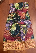 VNTG Adolfo Scarf Abstract Jewel Tone 51 InX 10.5 In. Rolled Edge