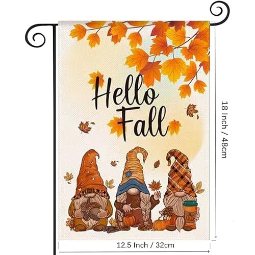 Bandera de patio de otoño 12x18 arpillera de doble cara, Hello Fall Fall Gnomo (12" x 18") - Imagen 4 de 7