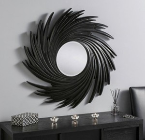 Black Swirl Sunburst Wall Mirror Modern Large 3ft Round Image Is Loading Black Swirl Sunburst Wall Mirror Modern Large 3ft