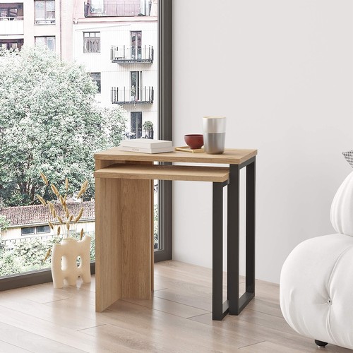 Tavolini da Caffè Akad Truciolato Ferro Rovere Chiaro Grigio Moderno SET 2 pezzi - Foto 3 di 7