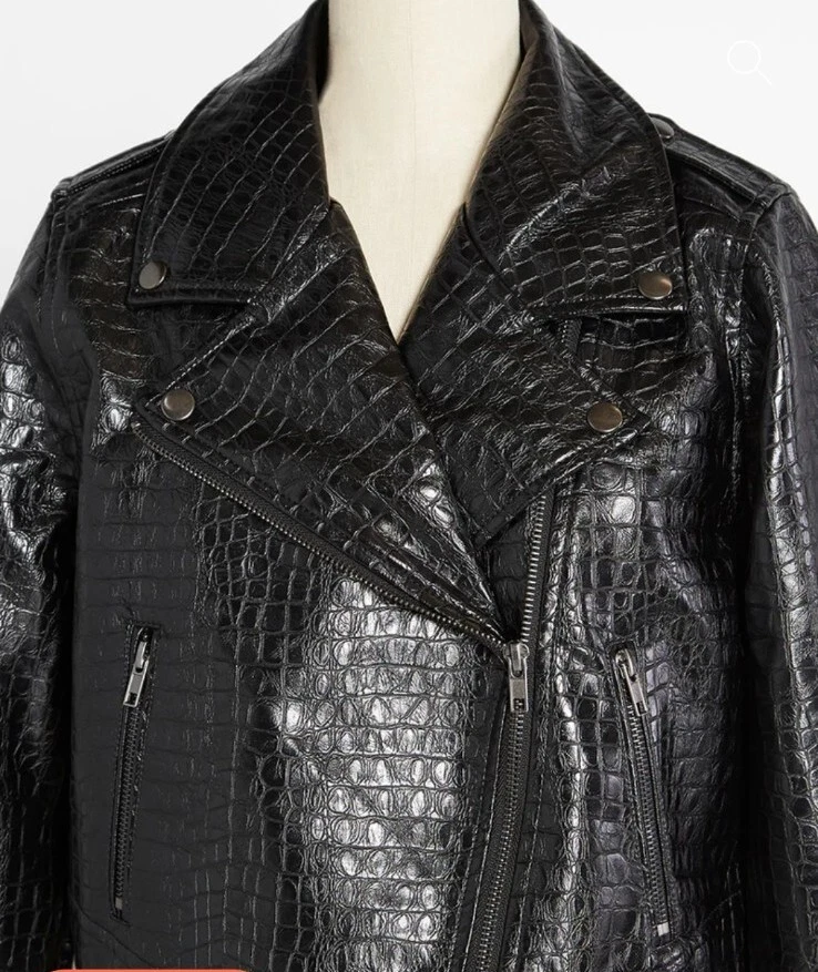  ModCloth Medium Crocodile Rock Faux Leather Moto Jacket - Image 4 of 4