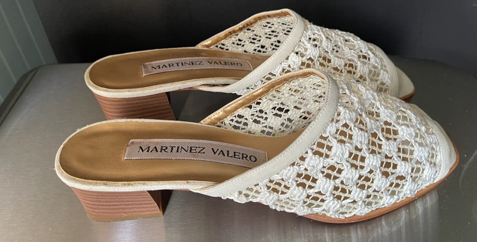 DE COLECCIÓN Martinez Valero Tacones Bloque de Encaje SUELAS DESLIZANTES EN SANDALIAS/CUERO ~ Talla 9 Foto 4 de 4