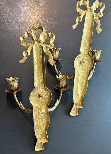 Par de CANDELABROS APLIQUE DE PARED VINTAGE MCM "Andrea by Sadek" latón macizo - Imagen 8 de 8