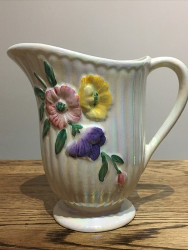 Vintage Jug/Vase LUSTRE WARE Jug/Vase White Floral Design. Vase. 6 inch - Picture 4 of 12