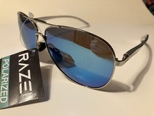 RAZE Sunglasses Silver Frame Blue Mirror Smoke Polarized Maverick 55002