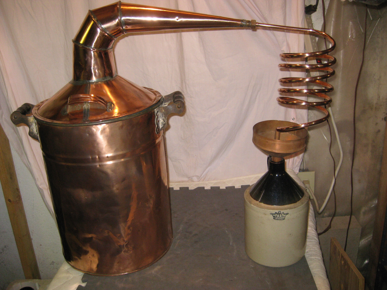SUPER RARE Antique 10  Gal Copper Moonshine Still w/Coil + Jug-A MAN CAVE MUST!!