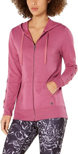 Ideology Womens Lace-Up Sleeve Zip Hoodie Size-Large Color-Red Violet