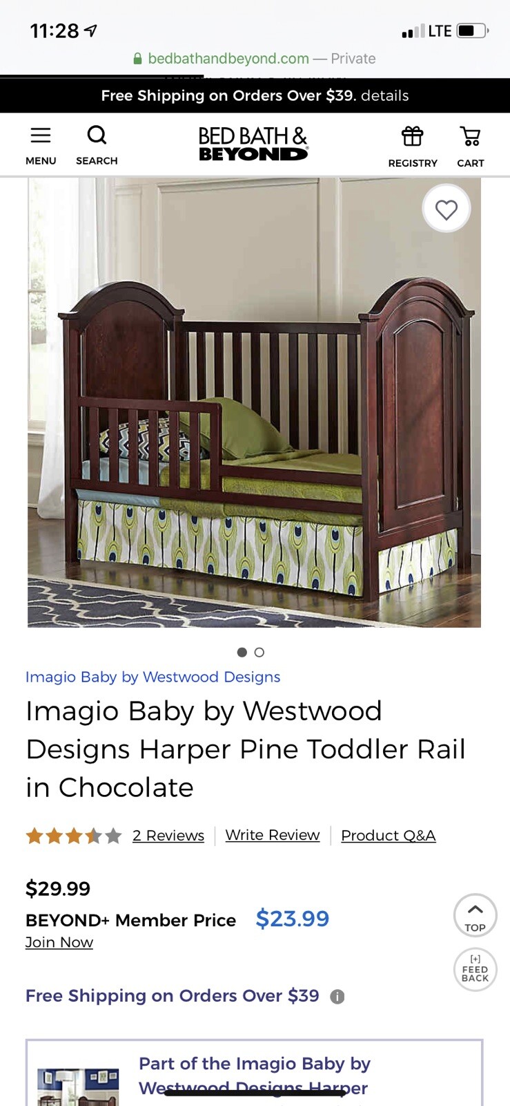 Westwood Design Waverly Cottage Toddler Guard Rail Chocolate Mist