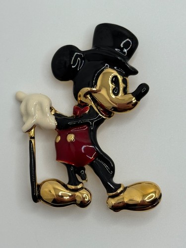 Vintage Napier Disney Mickey Mouse Zylinder Hut Stock Emaille Brosche Anstecknadel
