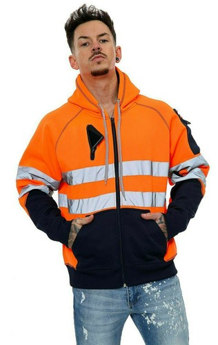Hombres HiViz Alta Visibilidad Chaqueta Sudadera con Capucha Trabajo 3 Cremallera Sudadera con Capucha Top Polar - Imagen 17 de 21