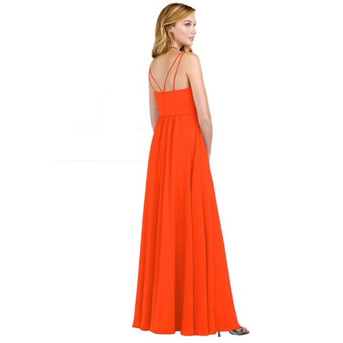 Elegant Chiffon Spaghetti Formal Evening Gown Bridesmaid Maxi Dress Scarlet - Picture 2 of 3
