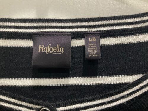 Rafaella Women's Button Up Sweater Size L Black White Stripes Long Sleeve 165 - Imagen 4 de 8