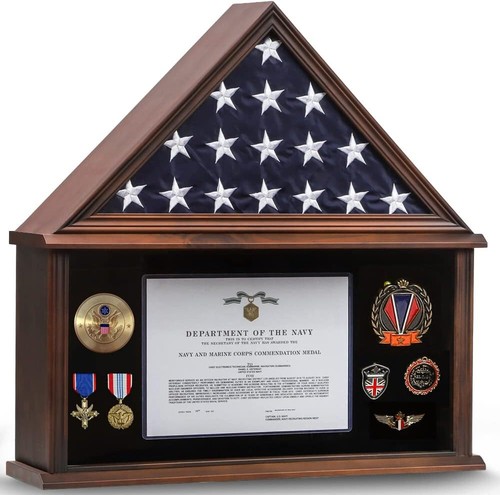 Large Burial Flag Display Case American Flag Solid Wood Display Case Fits a 5 X - Picture 12 of 12