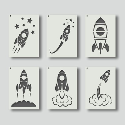 Space Rocket Wiederverwendbare Schablonen für Wandkunst, Wohnkultur, Kunsthandwerk. LOT 1