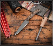 RMJ Tactical Sparrow Knife Tungsten Cerakote Nitro-V Blade Hyena Brown  w/Sheath