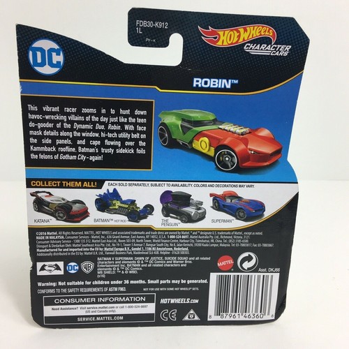 Hot Wheels Character Cars Robin DC Comics Race Car Batman Comic Red Green New - Picture 11 of 12