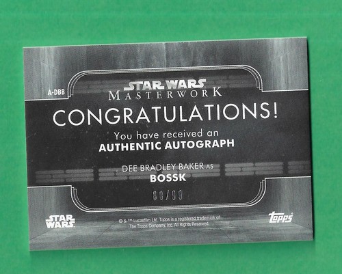 Star Wars Masterwork Autograph Card A-DBB Dee Bradley Baker - Bossk 68/99 BLUE   - Picture 2 of 2