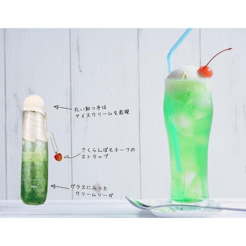 Tabi suru Kissa x Wpc. Folding Vinyl Umbrella Green Cream Soda Design Japan NEW - Picture 9 of 11