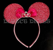 Minnie Mouse Princess Tiara Crown Headband Sparkly Pink Fuchsia Bow Ears Cute