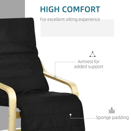 Lounge Chair Recliner Adjustable Armchair Footrest Wooden Frame Home Black - Picture 4 of 9